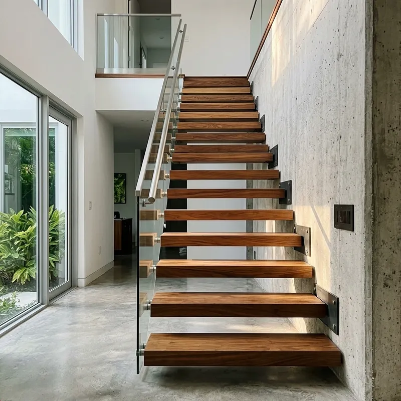 Completed custom floating staircase in a Houston home