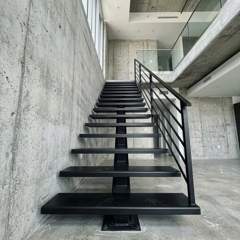 Steel beam floating staircase installed in Houston