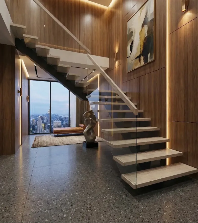 Steel beam floating staircase installed in Houston